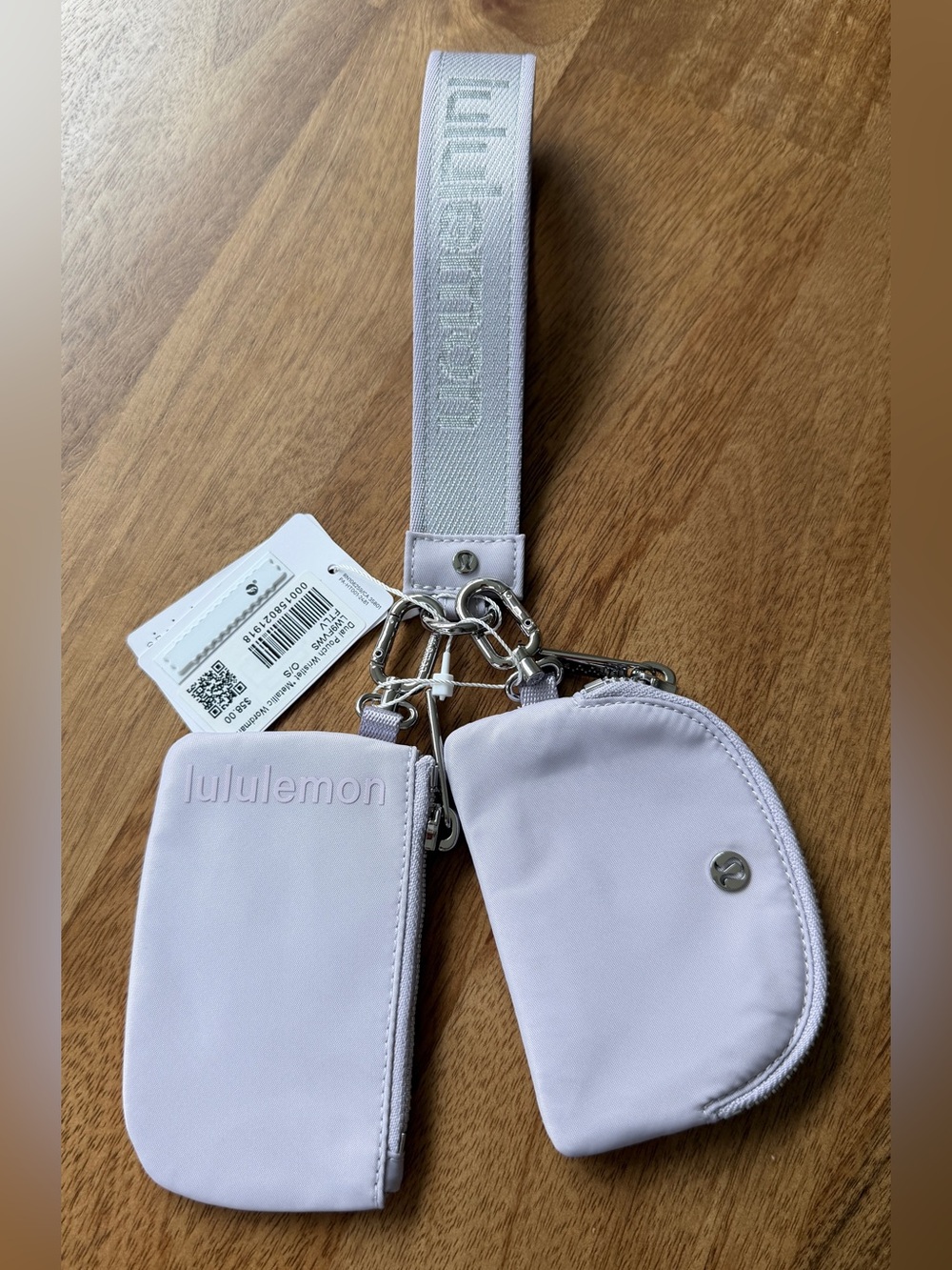 Lululemon Lavender Dual Pouch Wristlet with Metallic Wordmark